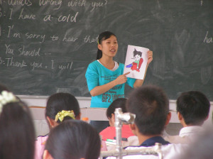 Girl reciting in front